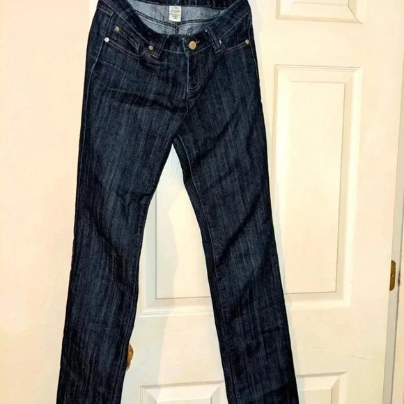 Wet‎ Seal Straight Leg Jeans Women's Size 5 Long Dark Blue Low Rise Cotton Blend - Picture 1 of 5